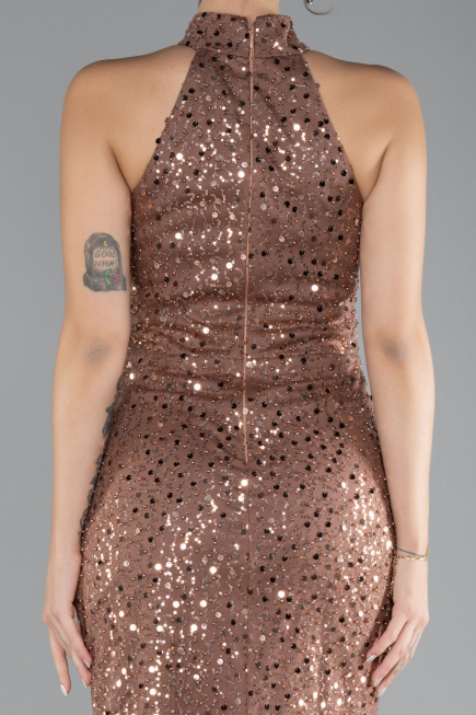 Abendkleid Lang Schuppig Kupfer ABU4376