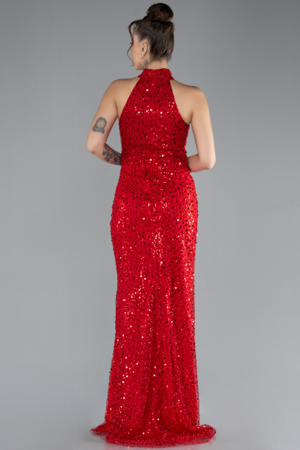 Abendkleid Lang Schuppig Rot ABU4376