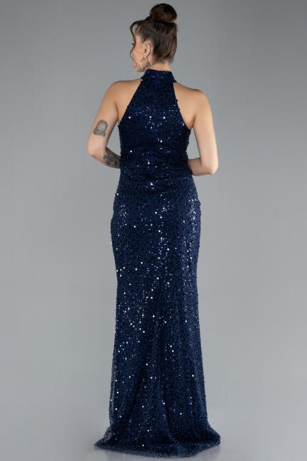 Abendkleid Lang Schuppig Marineblau ABU4376