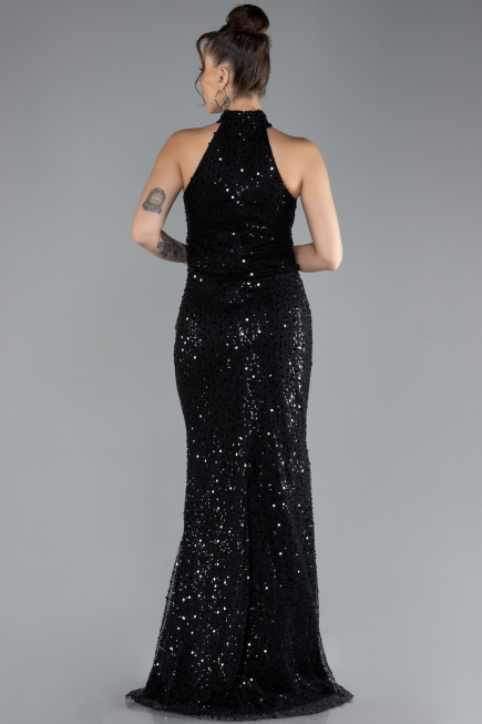 Abendkleid Lang Schuppig Schwarz ABU4376