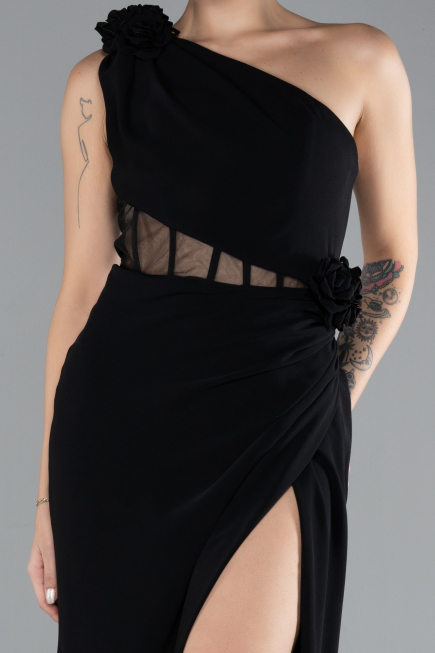 Abendkleid im Meerjungfrau-Stil Lang Schwarz ABU4381