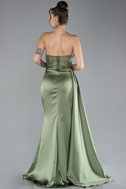 Khaki Abendkleid Satin Lang ABU4366