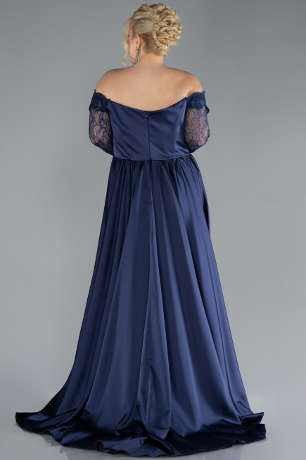 Kleider in Großen Größen Lang Satin Marineblau ABU4348
