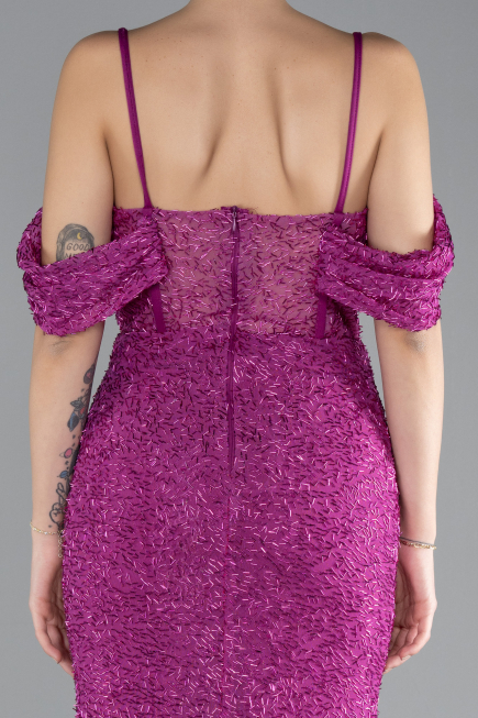 Abendkleid Lang Perlenbesetzt Fuchsie ABU4394