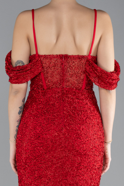 Abendkleid Lang Perlenbesetzt Rot ABU4394