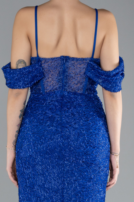 Abendkleid Lang Perlenbesetzt Sächsischblau ABU4394