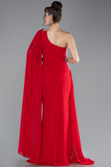 Kleider in Großen Größen Lang Chiffon Rot ABU4407
