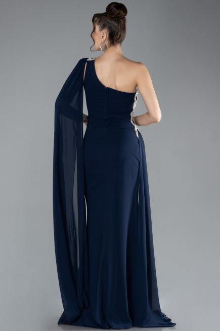 Kleider in Großen Größen Lang Chiffon Marineblau ABU4407