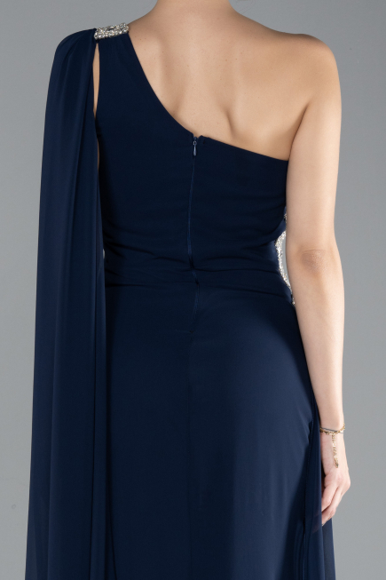 Kleider in Großen Größen Lang Chiffon Marineblau ABU4407