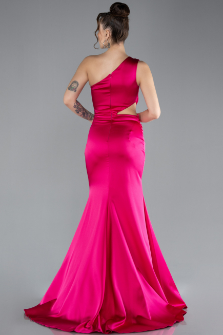 Abschlusskleid Lang Satin Fuchsie ABU4409