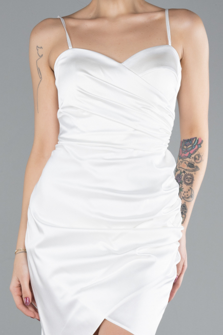 Partykleid Mini Satin Weiß ABK2174
