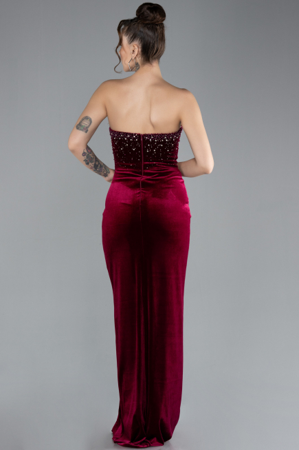 Abendkleid Lang Samt Weinrot ABU4405