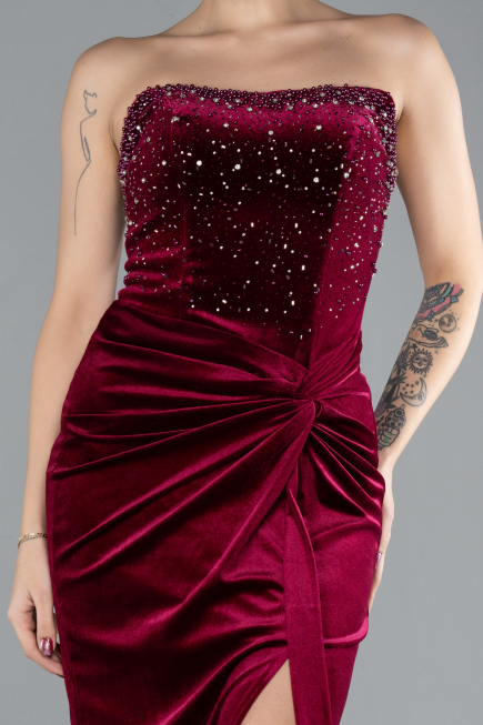 Abendkleid Lang Samt Weinrot ABU4405
