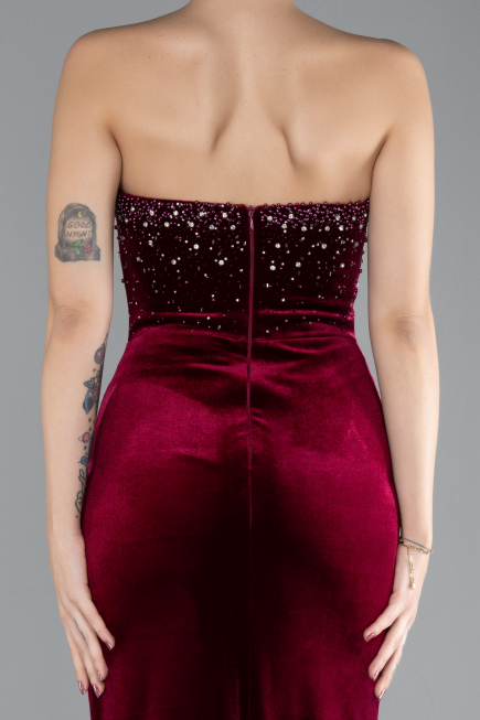 Abendkleid Lang Samt Weinrot ABU4405