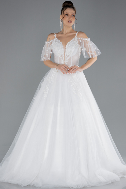 Brautkleid in Großen Größen Lang Weiß ABU4451