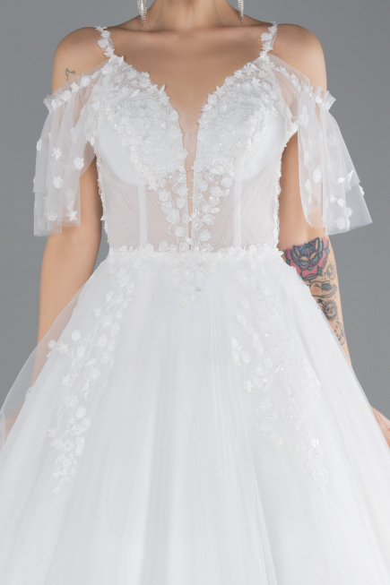 Brautkleid in Großen Größen Lang Weiß ABU4451