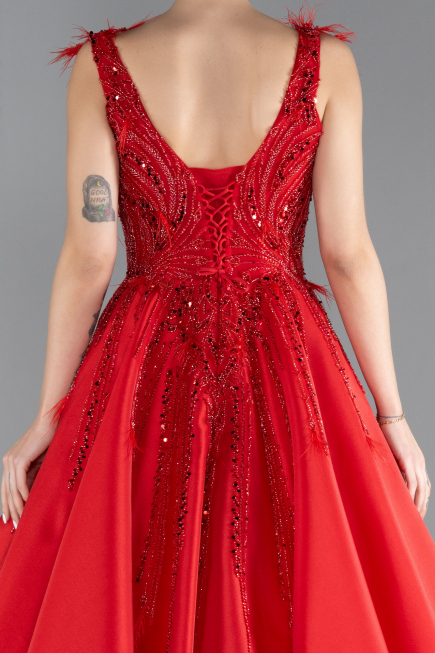 Designer Verlobungskleid Lang Rot ABU4436