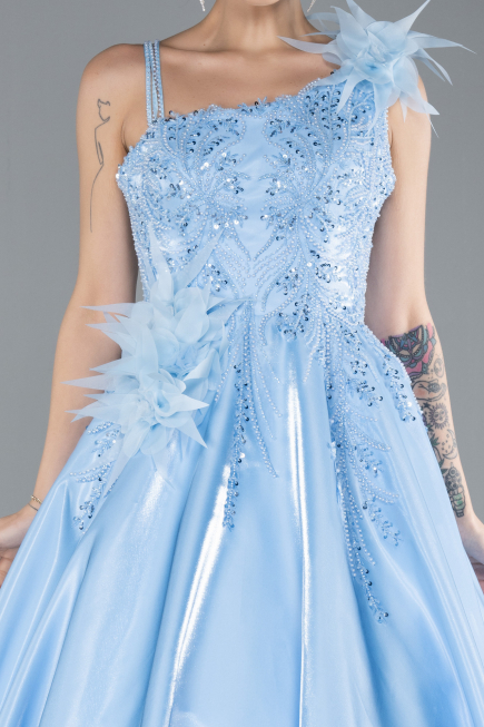 Designer Abendkleid Lang Satin Blau ABU4438