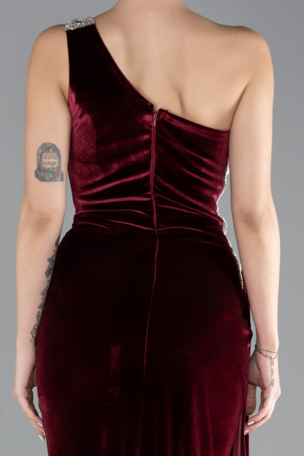 Abendkleid Lang Samt Weinrot ABU3365