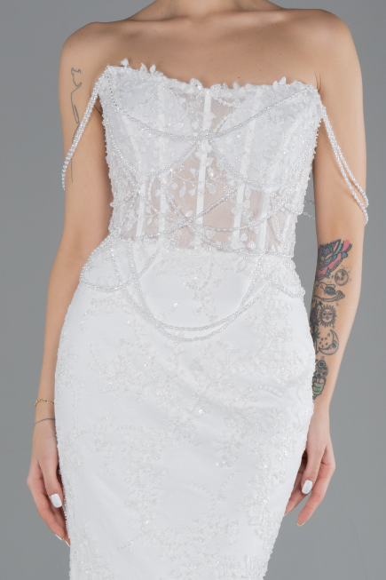 Hochzeitskleider Lang Spitze Weiß ABU4479
