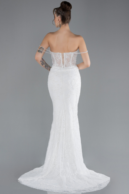 Hochzeitskleider Lang Spitze Weiß ABU4479