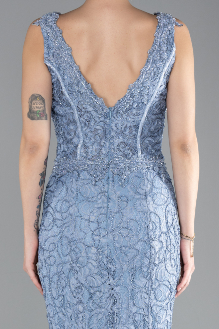 Abendkleid im Meerjungfrau-Stil Lang Guipure Spitze Indigo ABU4493