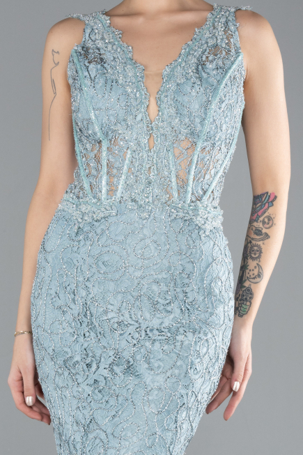 Abendkleid im Meerjungfrau-Stil Lang Guipure Spitze Minzgrün ABU4493