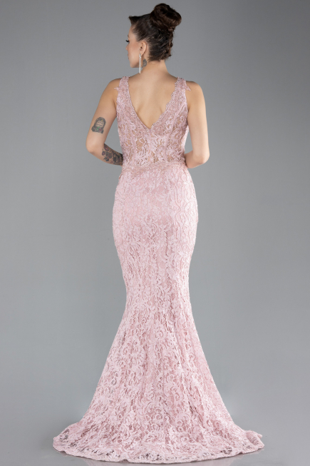 Abendkleid im Meerjungfrau-Stil Lang Guipure Spitze Puder ABU4493