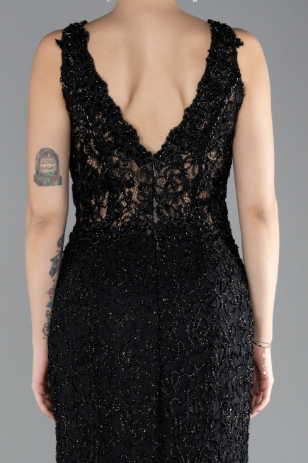 Abendkleid im Meerjungfrau-Stil Lang Guipure Spitze Schwarz ABU4493
