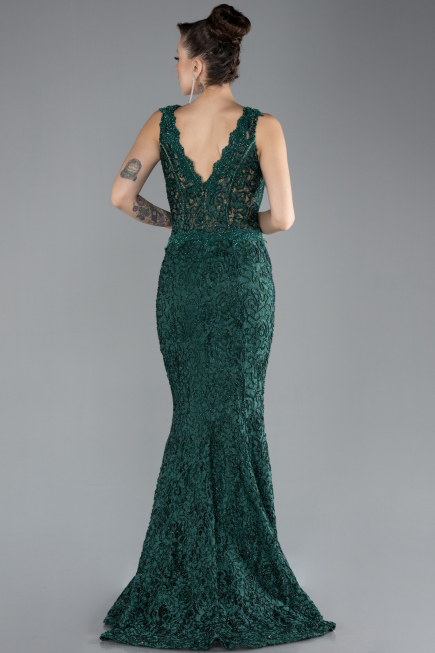 Abendkleid im Meerjungfrau-Stil Lang Guipure Spitze Smaragdgrün ABU4493