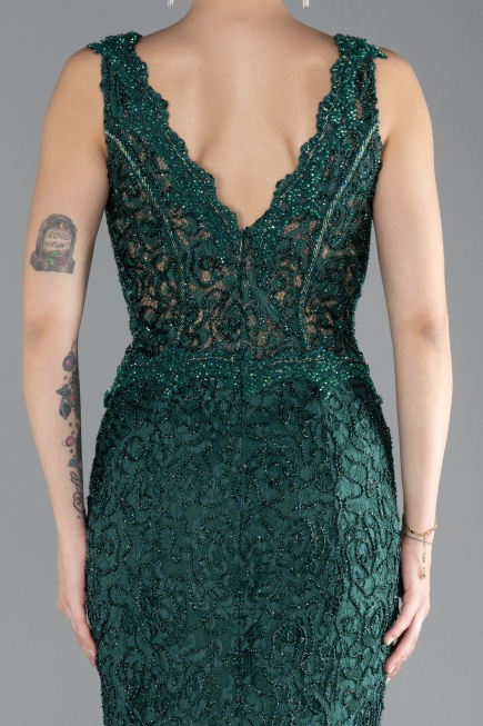 Abendkleid im Meerjungfrau-Stil Lang Guipure Spitze Smaragdgrün ABU4493