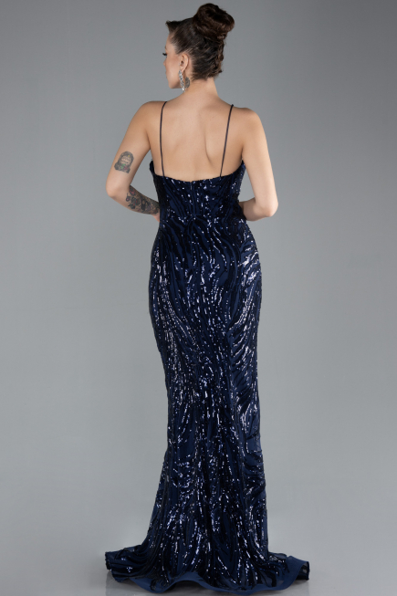 Abendkleid im Meerjungfrau-Stil Lang Marineblau ABU4494