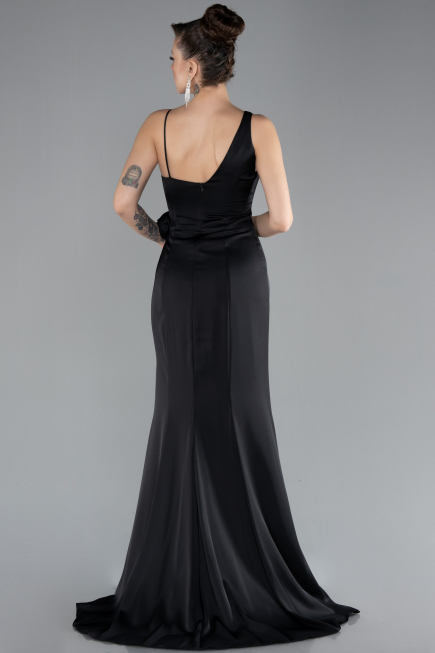 Abendkleid Lang Satin Schwarz ABU4498