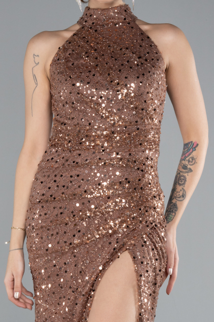 Abendkleid Lang Schuppig Kupfer ABU4376