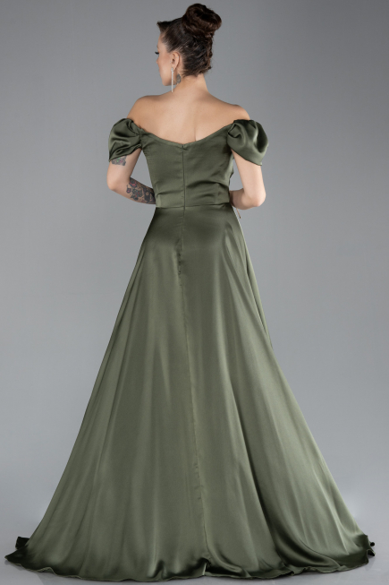 Abschlusskleid Lang Satin Khaki ABU4508