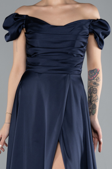 Abschlusskleid Lang Satin Marineblau ABU4508