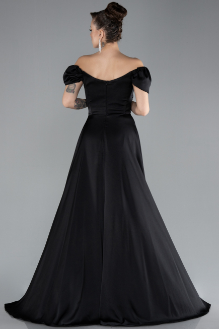 Abschlusskleid Lang Satin Schwarz ABU4508