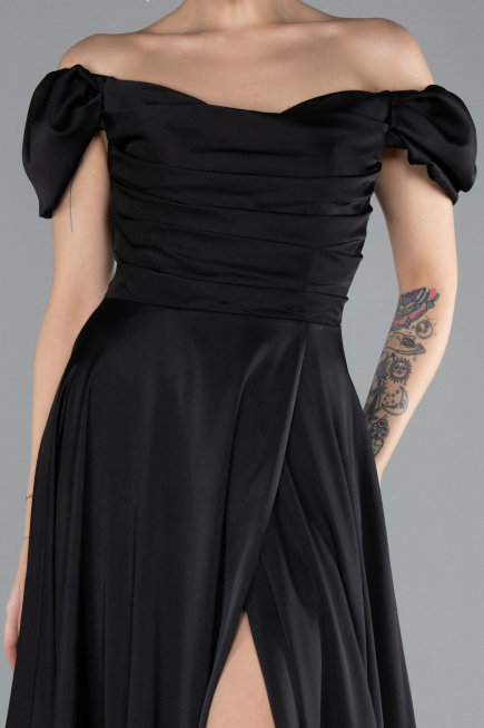 Abschlusskleid Lang Satin Schwarz ABU4508