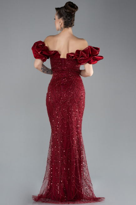 Abendkleid im Meerjungfrau-Stil Lang Weinrot ABU4509