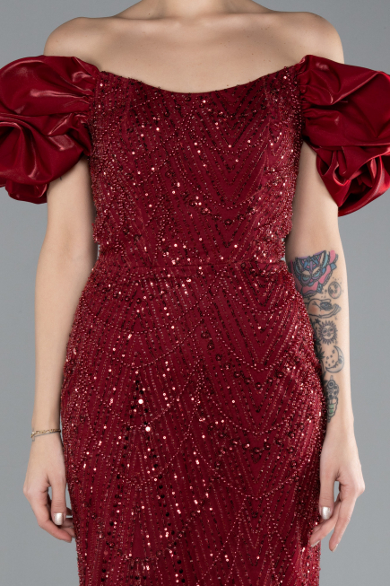 Abendkleid im Meerjungfrau-Stil Lang Weinrot ABU4509