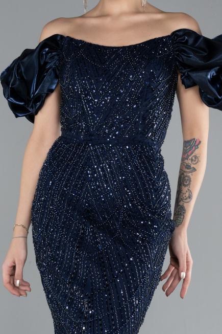 Abendkleid im Meerjungfrau-Stil Lang Marineblau ABU4509