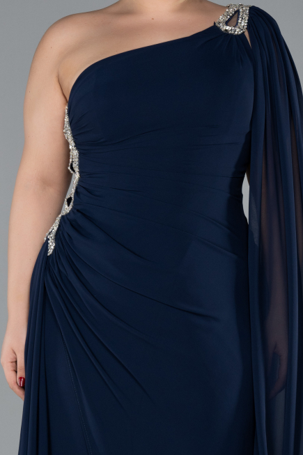 Kleider in Großen Größen Lang Chiffon Marineblau ABU4407