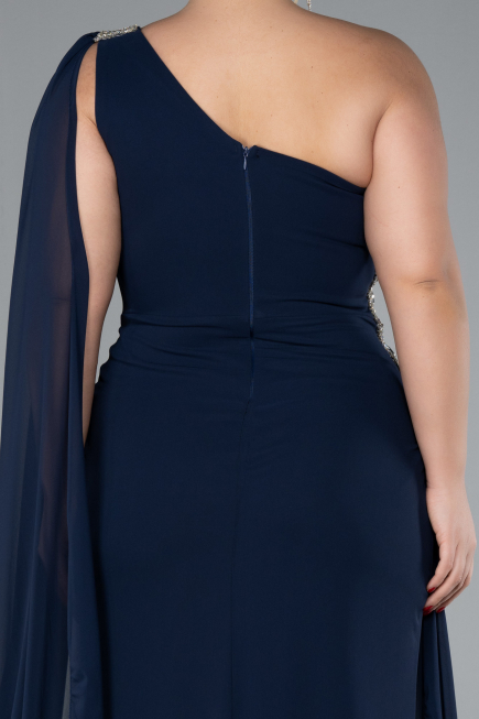 Kleider in Großen Größen Lang Chiffon Marineblau ABU4407