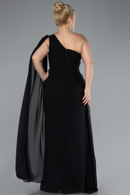 Kleider in Großen Größen Lang Chiffon Schwarz ABU4407
