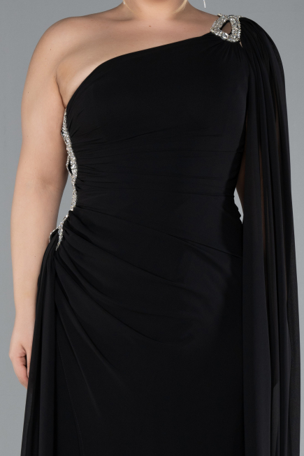 Kleider in Großen Größen Lang Chiffon Schwarz ABU4407