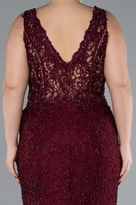 Brautkleid In Übergröße Lang Guipure Spitze Weinrot ABU4504