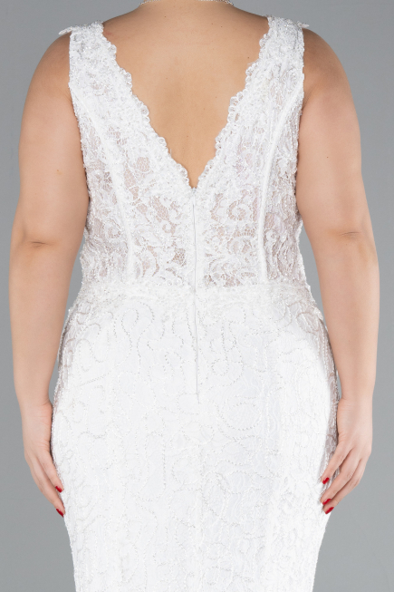 Brautkleid In Übergröße Lang Guipure Spitze Weiß ABU4504