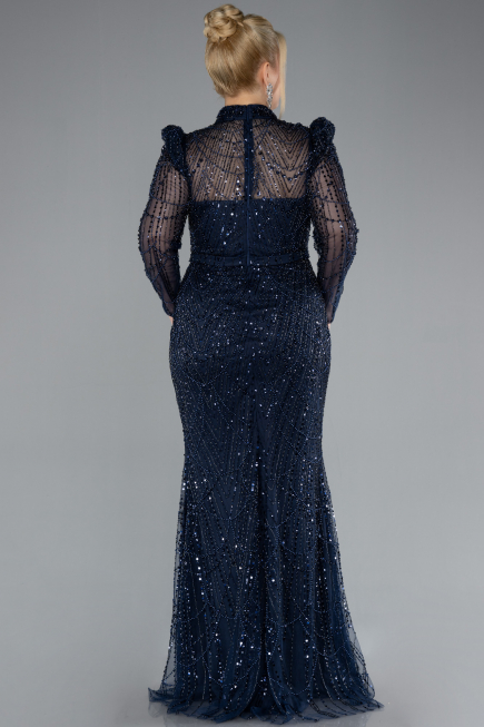 Abendkleid im Meerjungfrau-Stil Lang Marineblau ABU4526