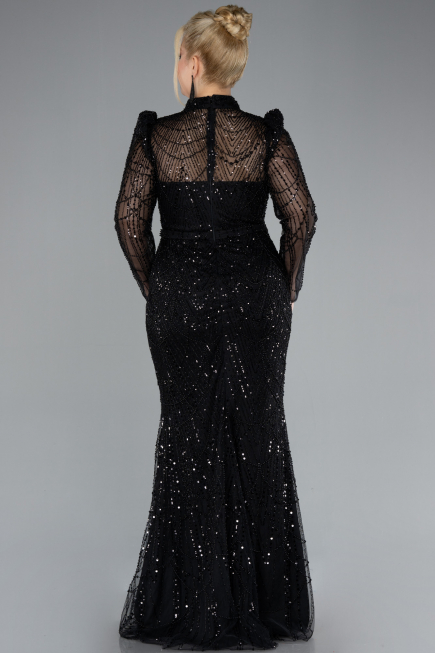 Abendkleid im Meerjungfrau-Stil Lang Schwarz ABU4526