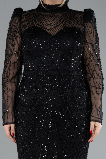 Abendkleid im Meerjungfrau-Stil Lang Schwarz ABU4526